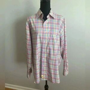 Men’s long sleeve, large multicolor plaid dress shirt